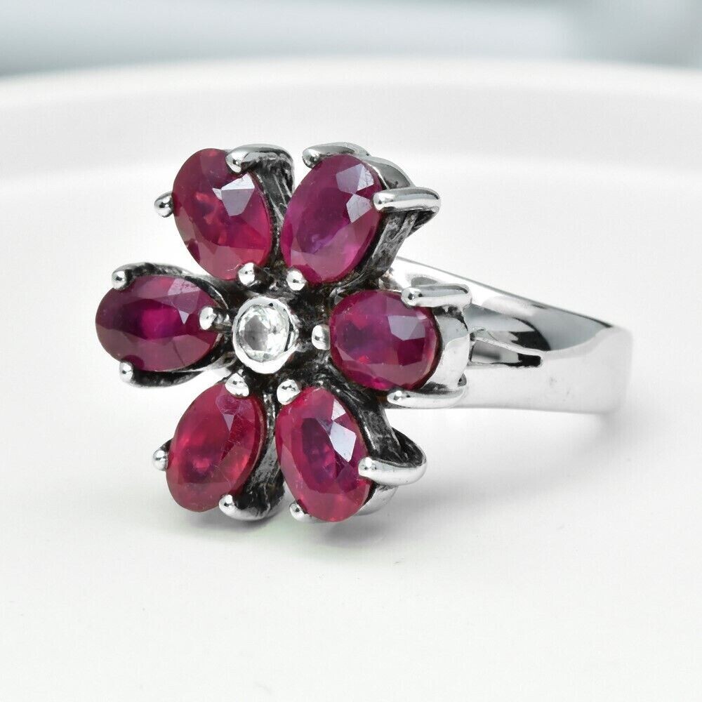 Ring, Size 6.25. Earth Mined Ruby. Six 6x4mm. 2.5mm Topaz accent  July Birthday. See Video