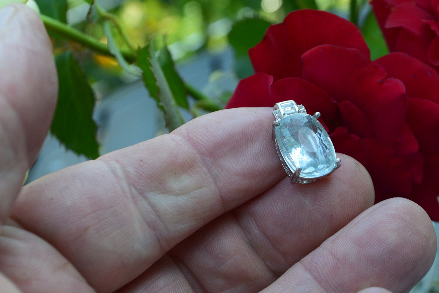 Aquamarine .  Approx. 7.1cwt. Master Valuer Appraised $1,150 16.2x11.8x6.2 mm . March Birthday. See Video.