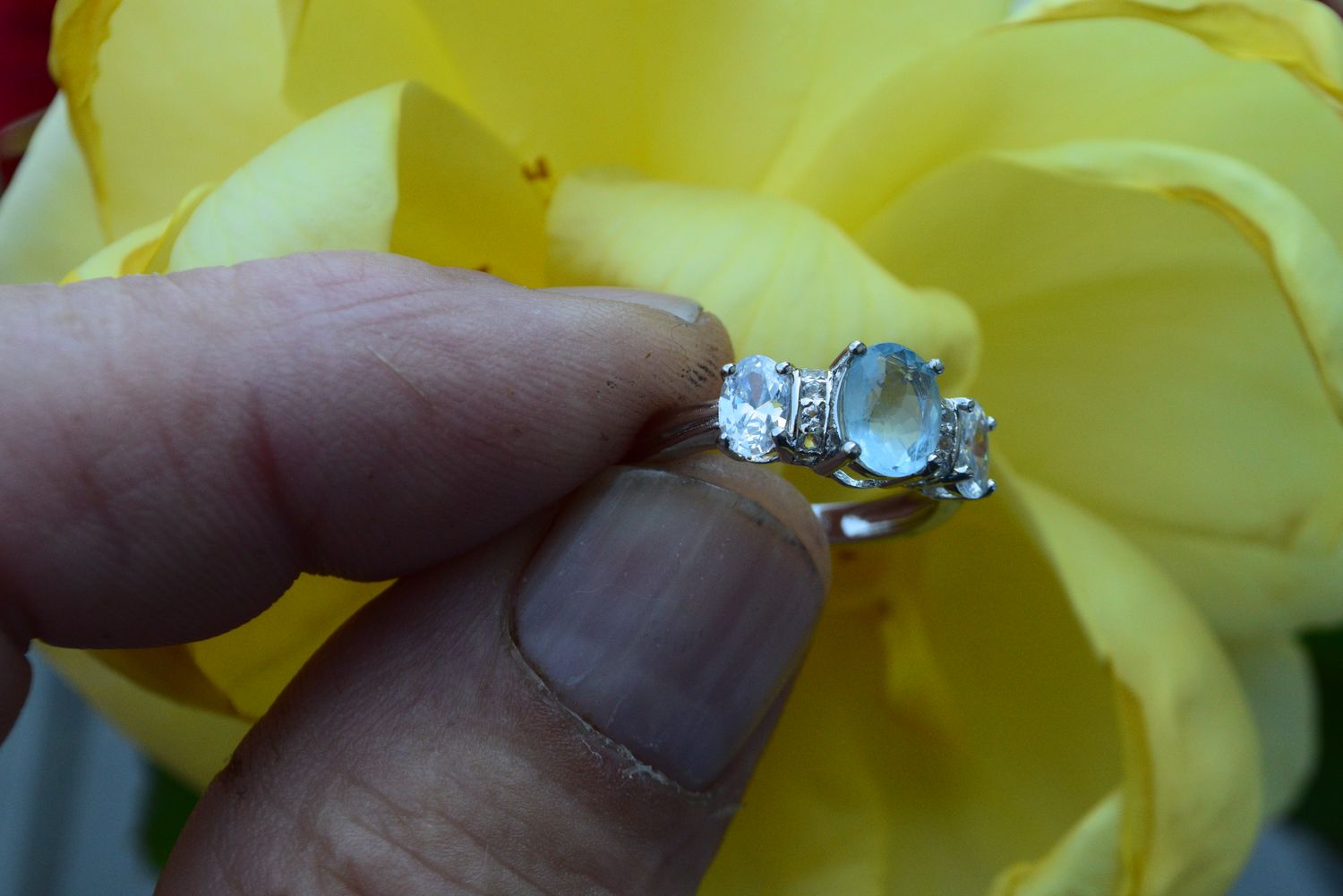 Size 7. Aquamarine .  Approx. .1.15 cwt  7.7x6x3.9 mm  Earth Mined . March  Birthday,