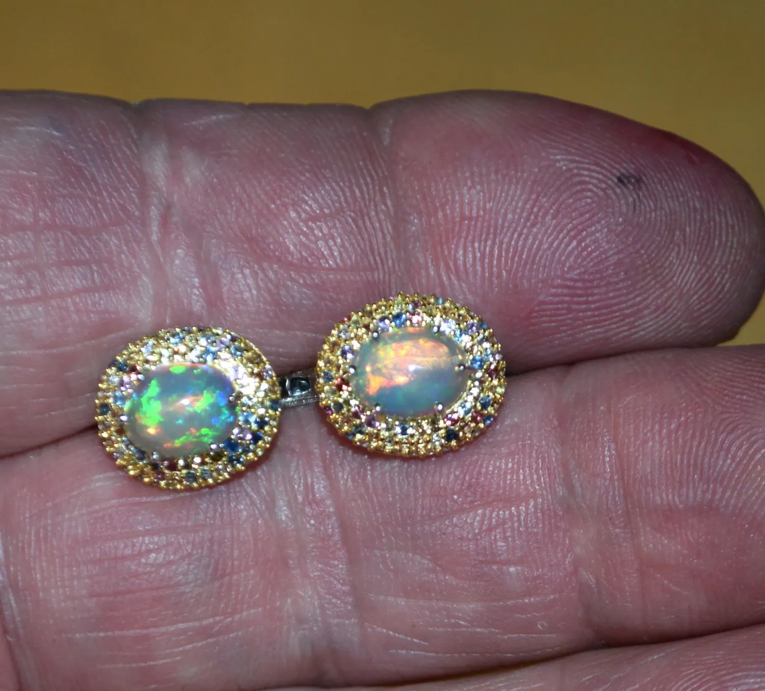 ON HOLD FOR JESSICA.  Opal Earrings. Genuine Earth Mined Opals. Sapphire melee.