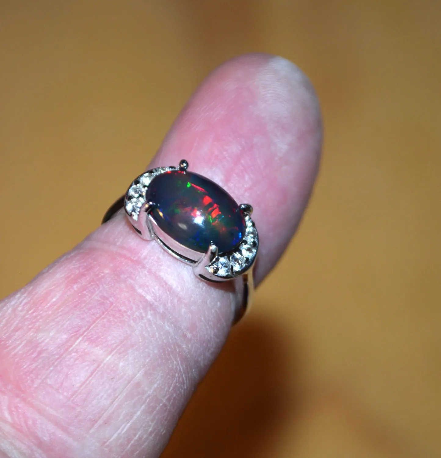 ON HOLD FOR JESSICA.   Size 7.5 Opal Ring.  2 cwt. Genuine Earth Mined. 12x8mm