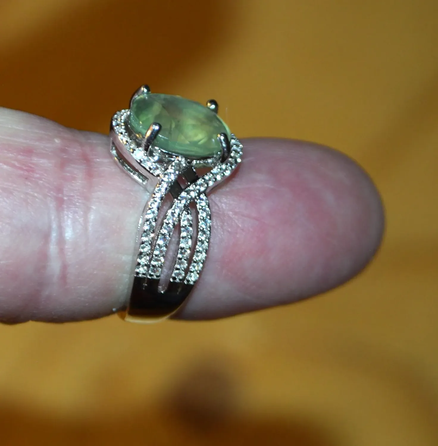 HOLD FOR THOMAS. Prehnite Ring, Size 7. Approx. 3cwt. Earth Mined.  Approx.11x9mm . Retiring. Must Sell.