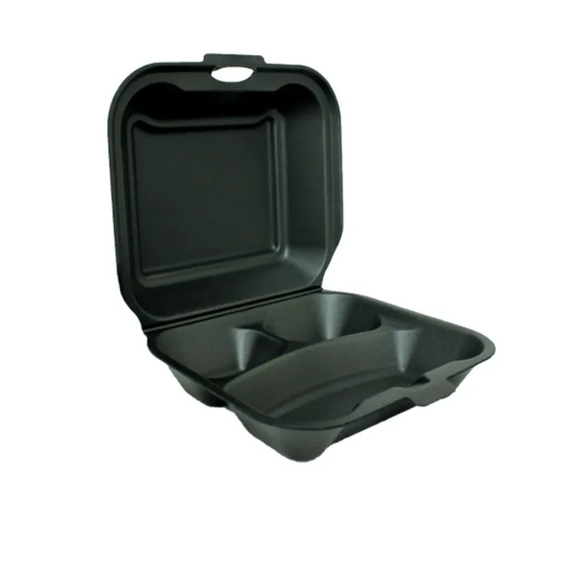Plato Chino Con División 8x8 200-Pack Negro
