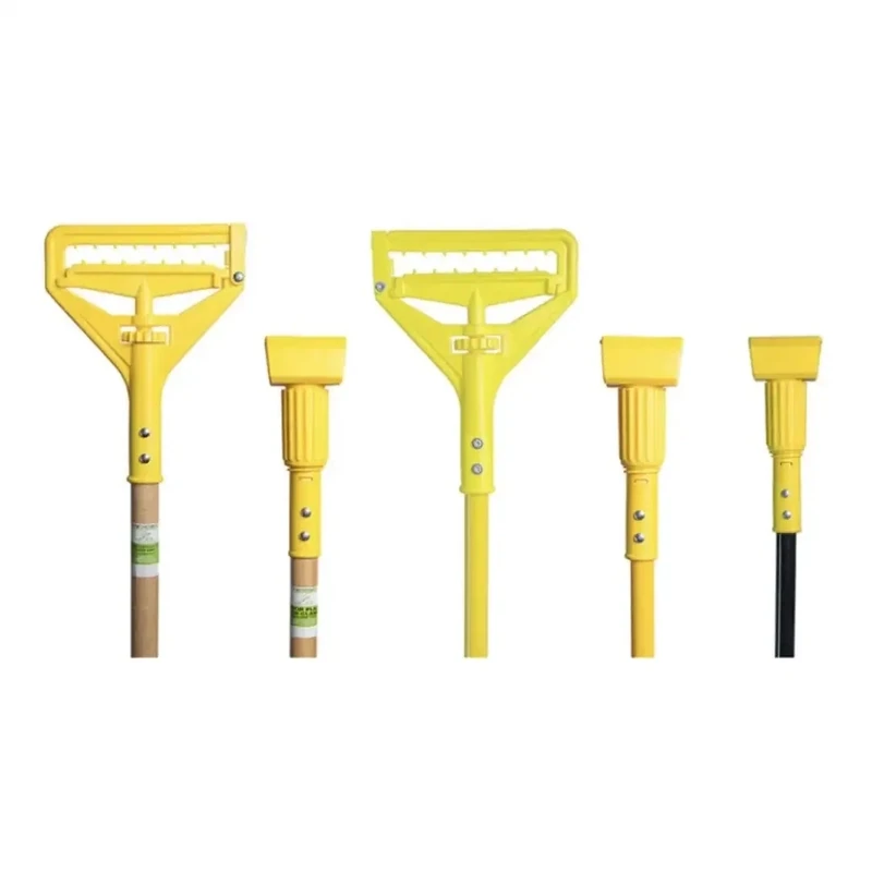 Yellow Janitor Plastic Swing Away Wood Handle - 6 Pack