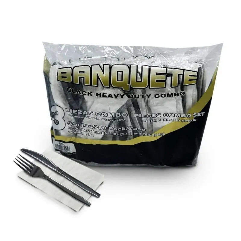 Heavy Duty Cutlery Combo (Fork/Knife/Napkin) Black