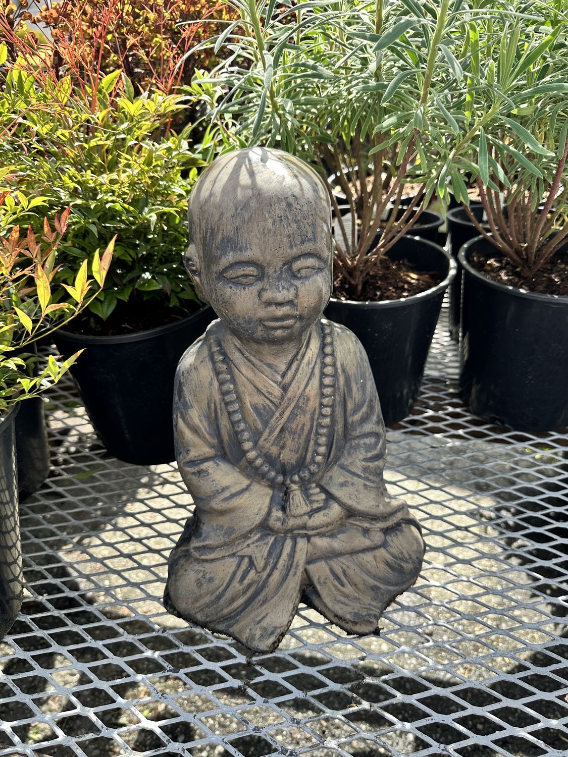 Folded Hands Buddha Statues, Size: Large Monk Dark Grey/Gold Finish
