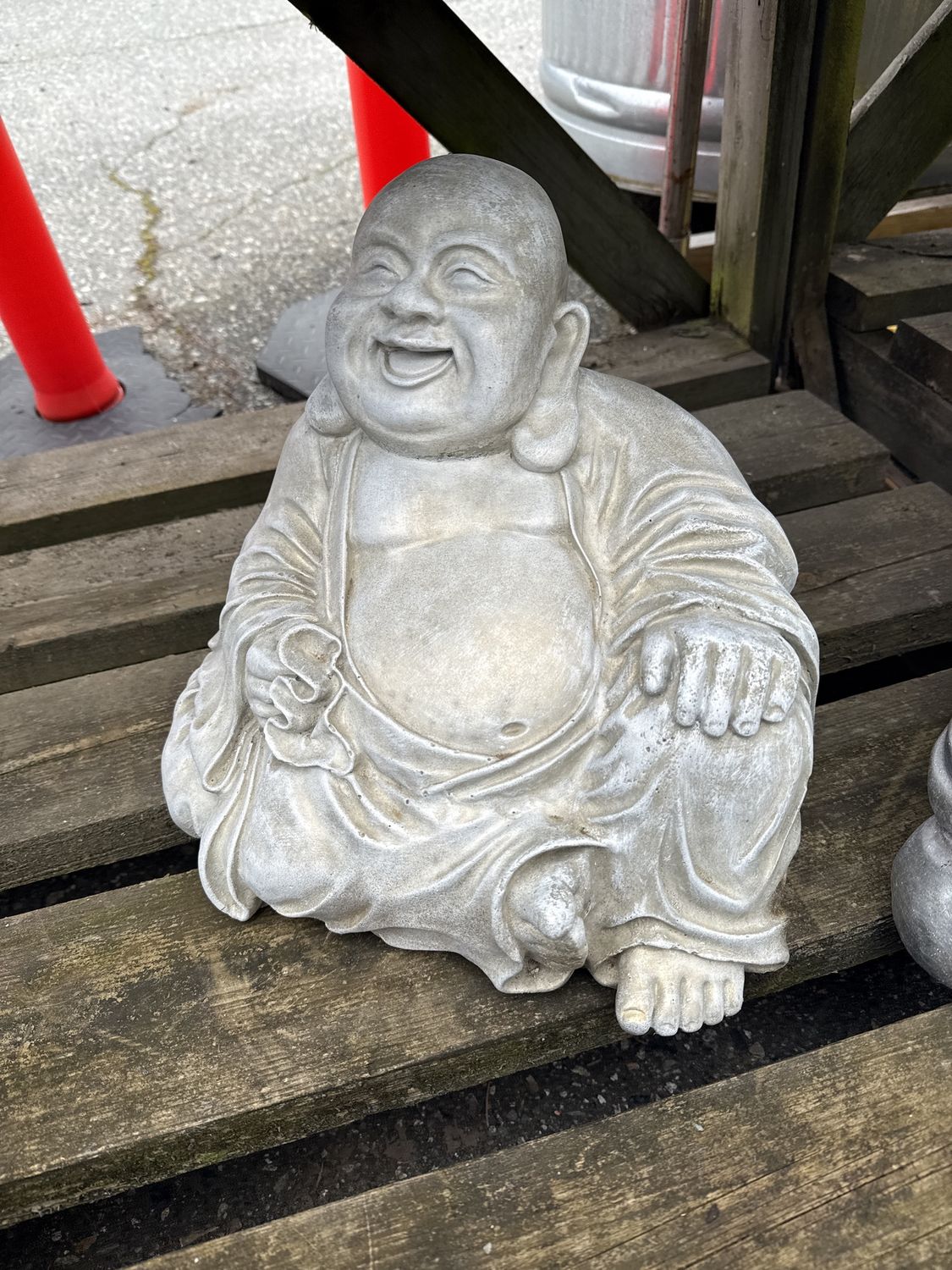 Laughing Buddha Statues, Colour: Light Grey/Gold Finish