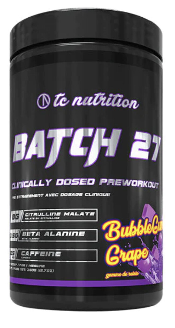 TC NUTRITION - BATCH 27 PRE WORKOUT 360G - BUBBLE GUM GRAPE