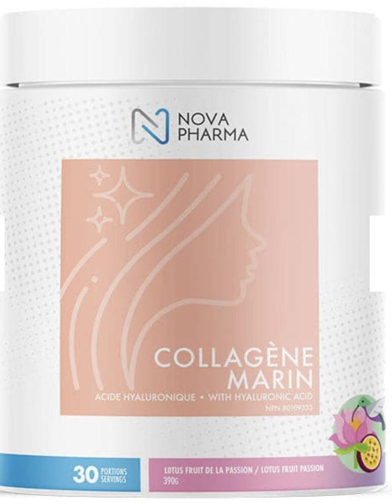 NOVA PHARMA - COLLAGÈNE MARIN + ACIDE HYALURONIQUE 390G - Lotus fruit de la passion