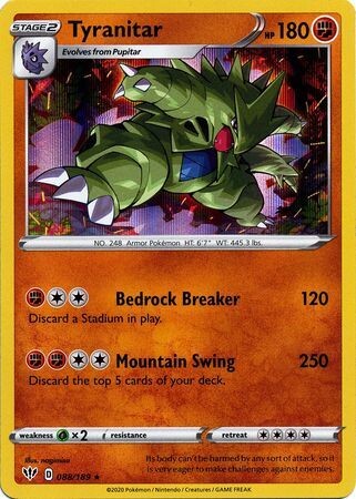 Carte Pokémon 2020 Tyranitar 88/189 HOLO RARE Darkness Ablaze (Anglais)