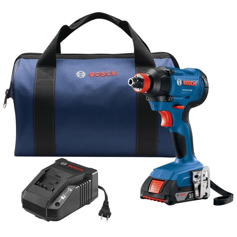 Bosch 18V Lithium-Ion Cordless Impact Drill and Impact Driver Bit Kit with Bag, Battery and Charger