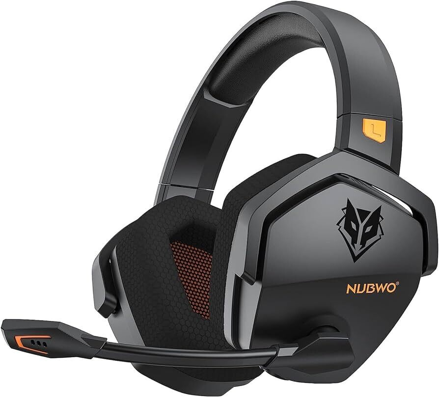 NUBWO G06 Double Casque Gaming Sans Fil avec Microphone pour PS5, PS4, PC, Mobile, Commutateur : 2.4GHz Wireless + Bluetooth - Batterie 100 Hr - Pilotes 50mm - Orange