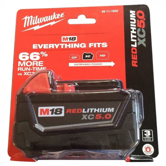 Milwaukee 18V M18 REDLITHIUM 5.0AH XC5.0 Extended Capacity Battery Pack (48-11-1850)