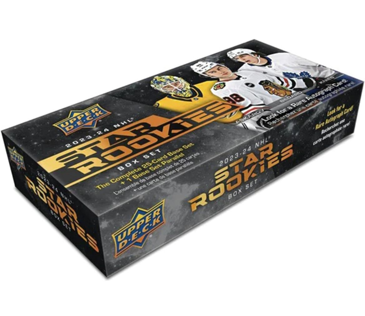 Upper Deck Jeu de cartes de hockey Star Rookies 2023-24 de la LNH (jeu complet de base de 25 cartes + 1 jeu de base parallèle)