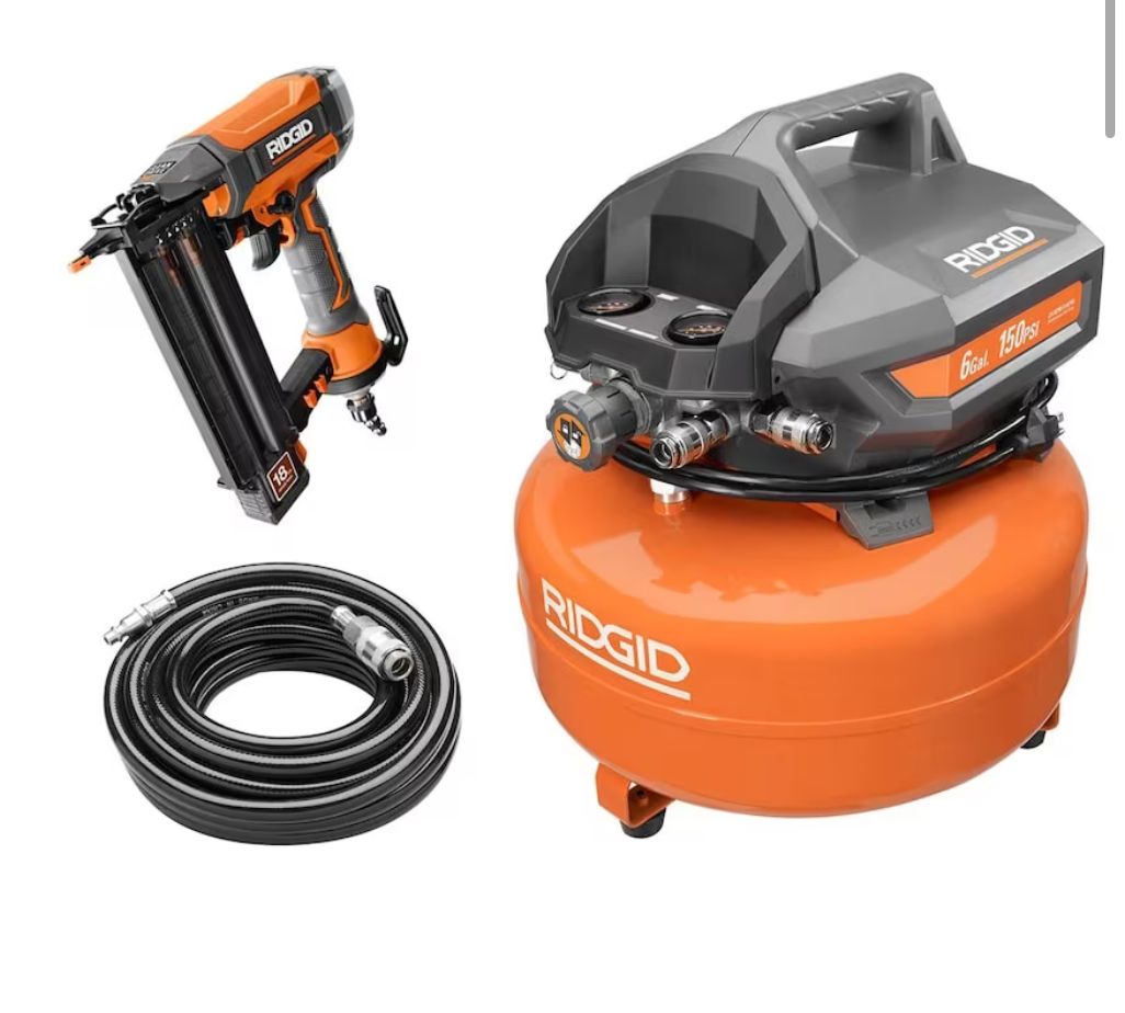 RIDGID Compresseur à crêpes de 6 gallons et ensemble de cloueuses Brad de 2-1/8 de pouce