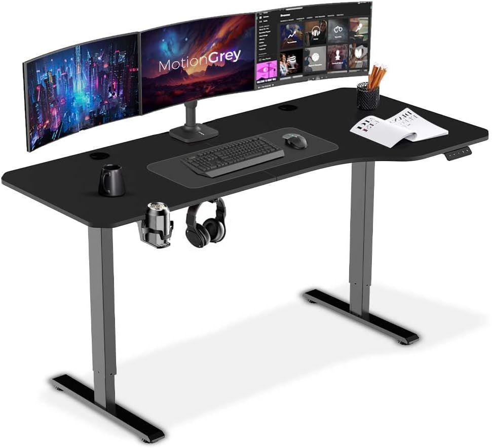 MotionGrey - Height Adjustable L Shaped Standing Desk, 160 x 60 cm (Noir)