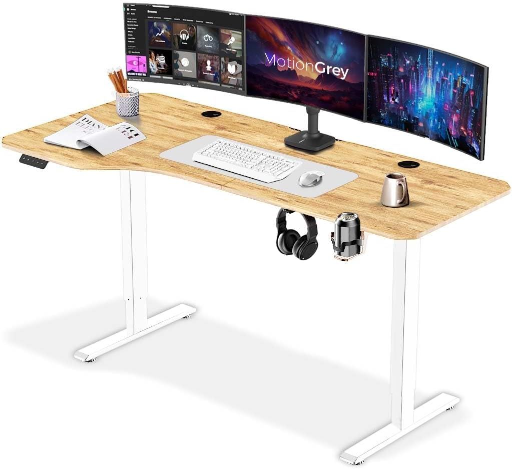 MotionGrey - Electric Motor Height Adjustable Standing Desk  (LightBrown/Left Side, 63 Inch)
