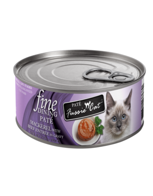 - Fussie Cat Fine Dining Pate Mackerel with Beef Entree 2.82oz