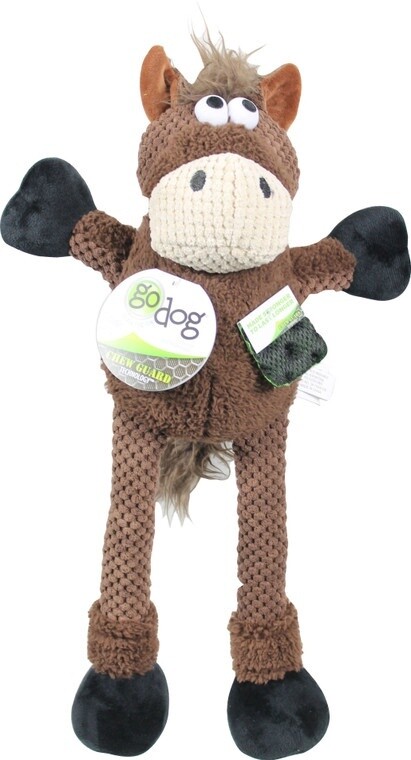 Quaker Pet GoDog Checkers Skinny Horse Dog Toy Brown Large