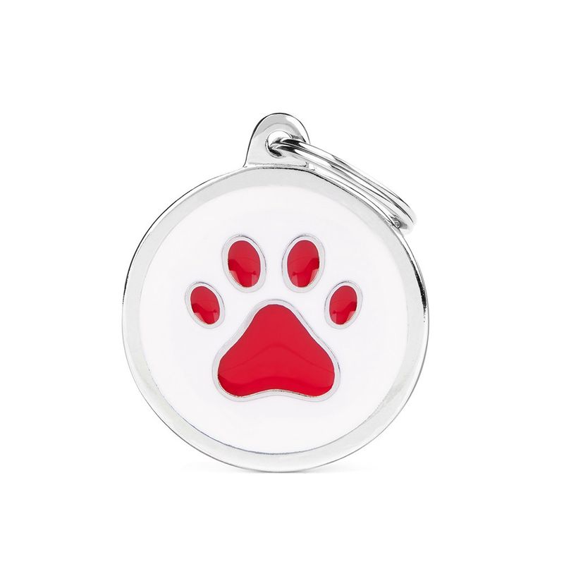 White Big Circle Red Paw