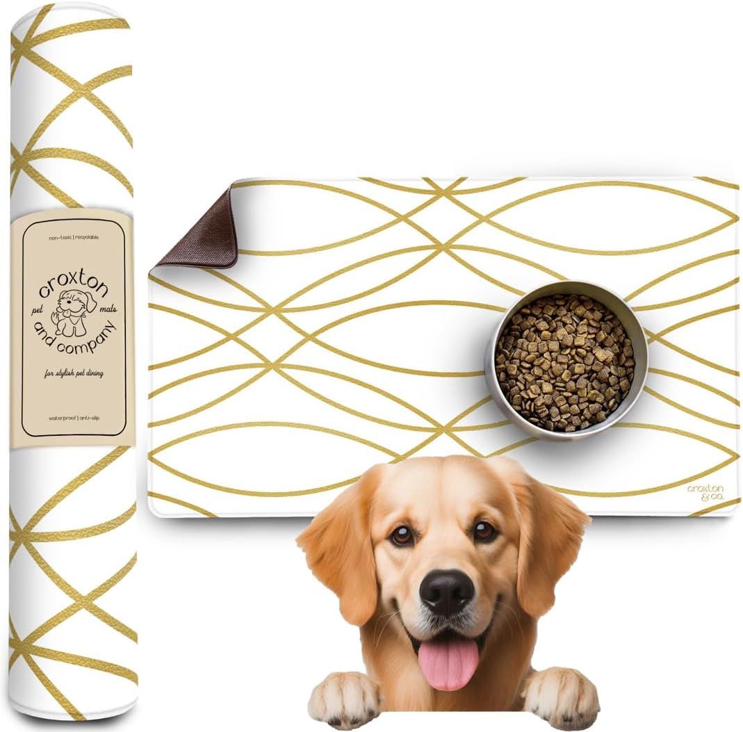 Croxton &amp; Company Dog Mat for Food Bowl, Dish, Water Bowls, Design: Bone Appétit