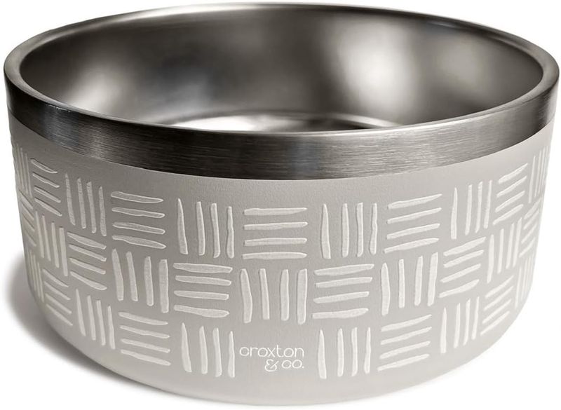 Croxton &amp; Company Stainless Steel Pet Bowl for Dogs &amp; Cats, Design: Wagging Tails