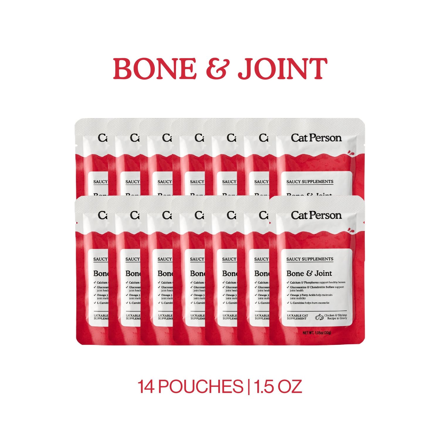 Cat Person Bone &amp; Joint Saucy Supplements, Quantity: Case (14-1.05 oz pouches)