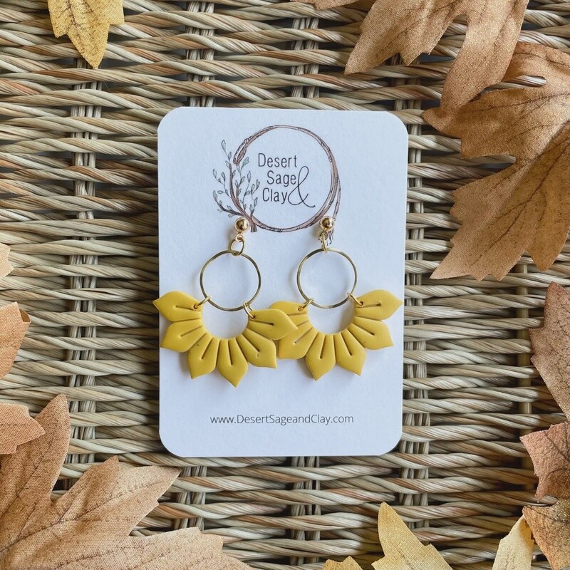 Desert Sage Boho Clay Earring Half Sunflower Dangle