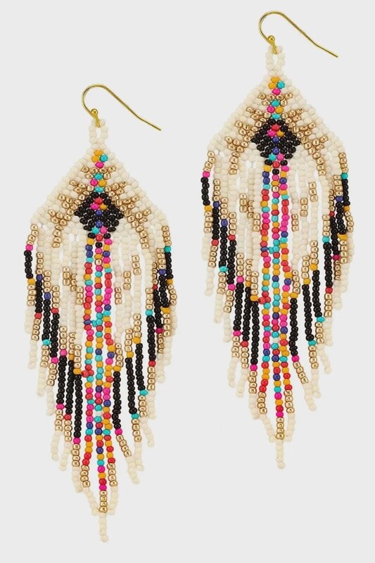 Seed Bead Fringe Earring Pink or Turquoise