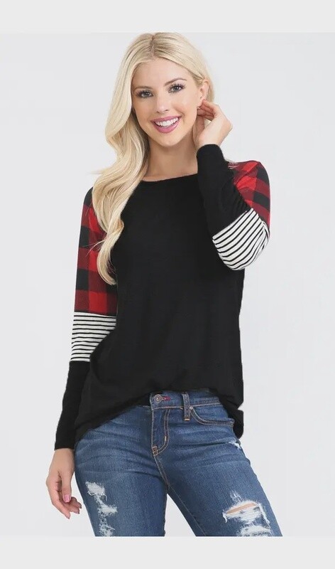 Baseball tunic with Buffalo Plaid Black or Heather Gray