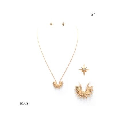 Sunburst Brass Necklace & Earring Set
