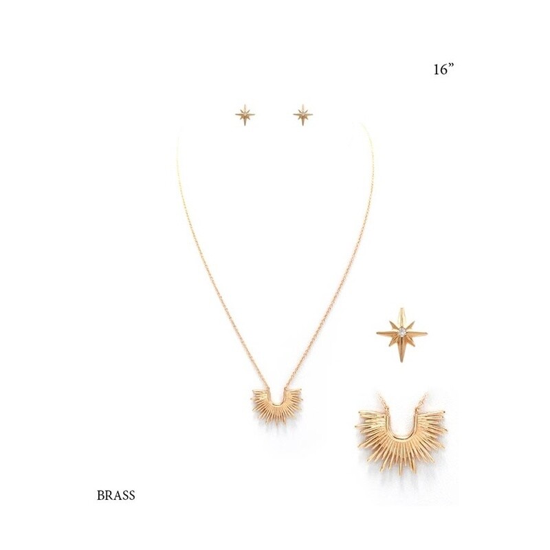 Sunburst Brass Necklace &amp; Earring Set