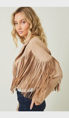 Fringe Detail High Quality Suede Leather Cropped Jacket