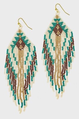 Seed Bead Fringe Earring Pink or Turquoise