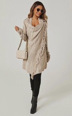 Fringes Detail Cardigan Taupe