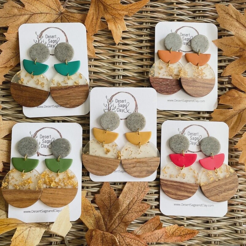 Desert Sage Clay and Gold flake Resin Earrings