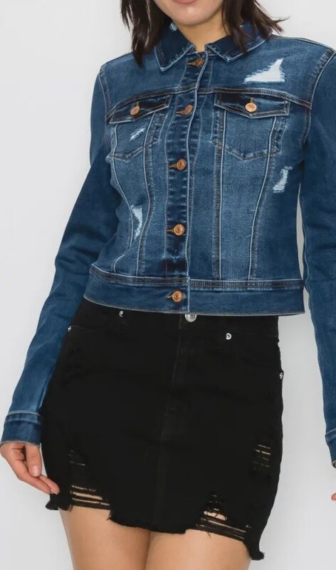 Women&#39;s Spandex Denim Jacket -DARK WASH