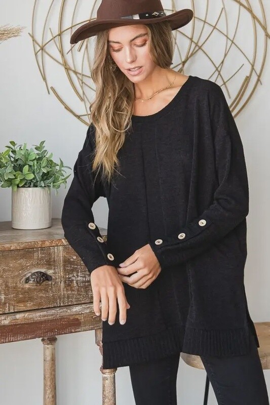 Button Sleeve Fall Sweater Knit