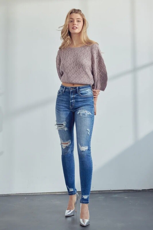 High Rise Skinny Ankle Ripped Jeans