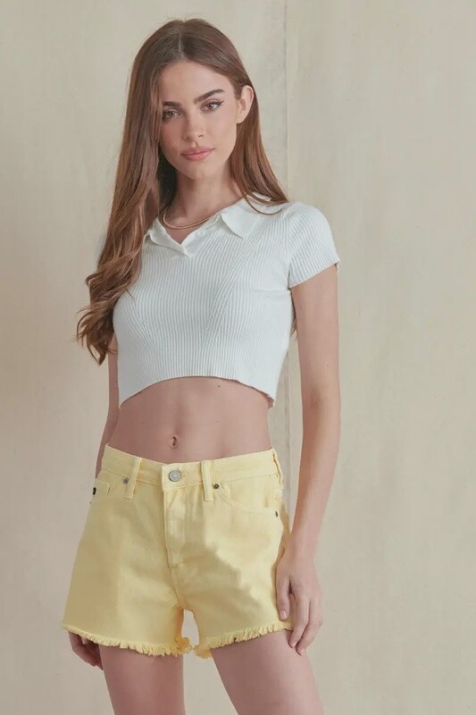 High Rise Neon Yellow Fray Hem Shorts