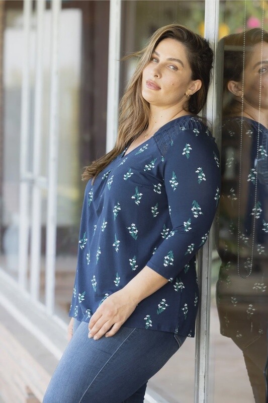 Deborah 3/4 Sleeve Pleated Top S-3X