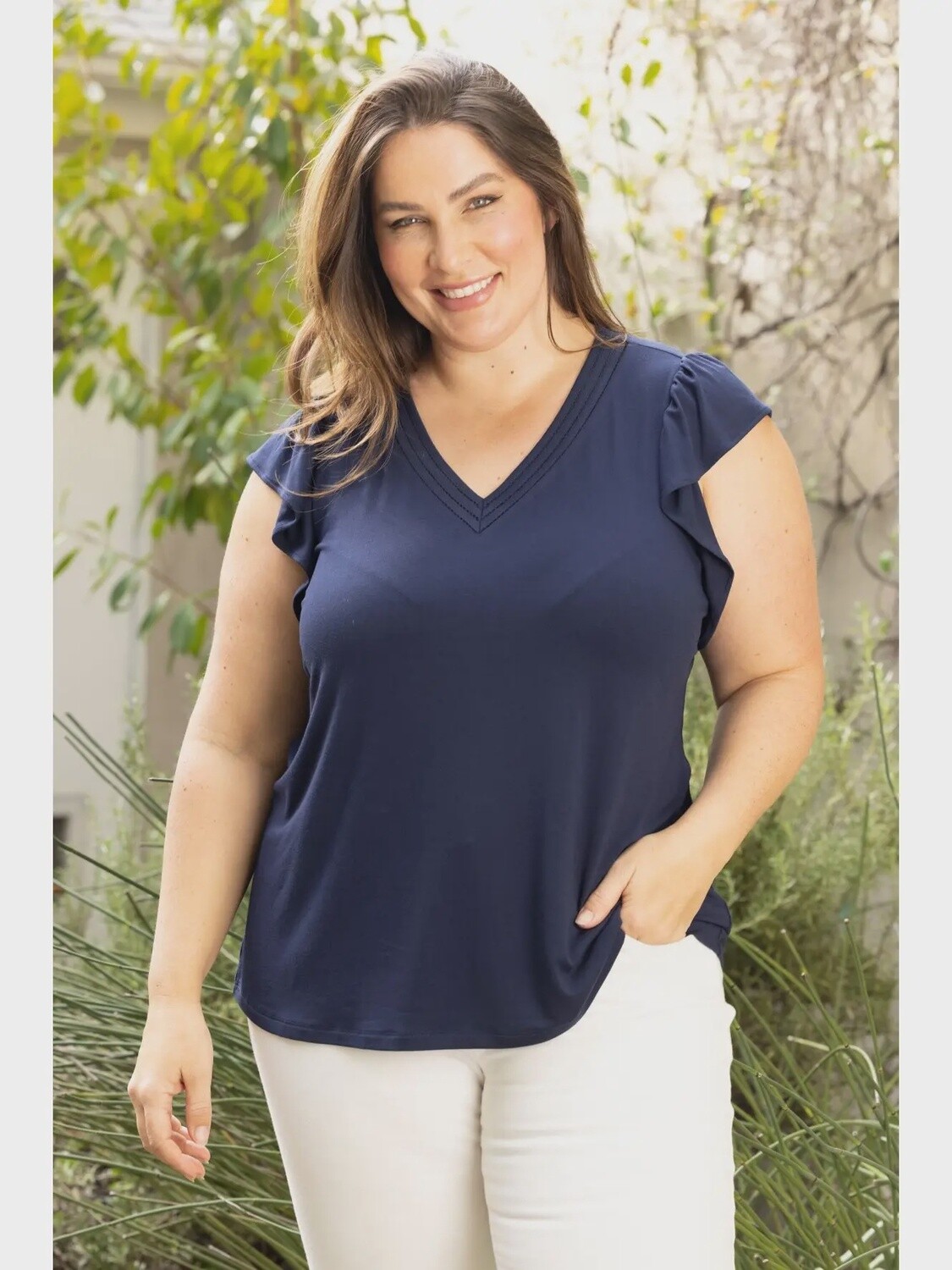 Kyra Ruffle Sleeve V-Neck Top S-3X
