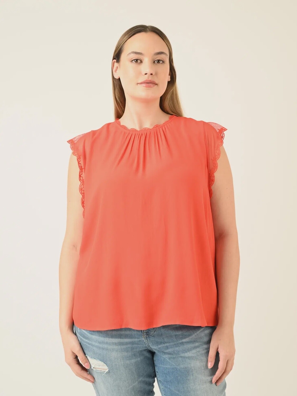 Lucille Sleeveless Top with Embroidered Lace (Plus Size)