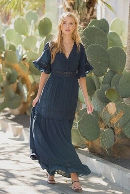 V-Neck Trim Maxi Dress