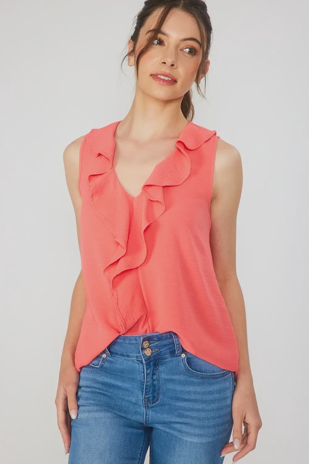 Coral Ruffle Detail Shirt