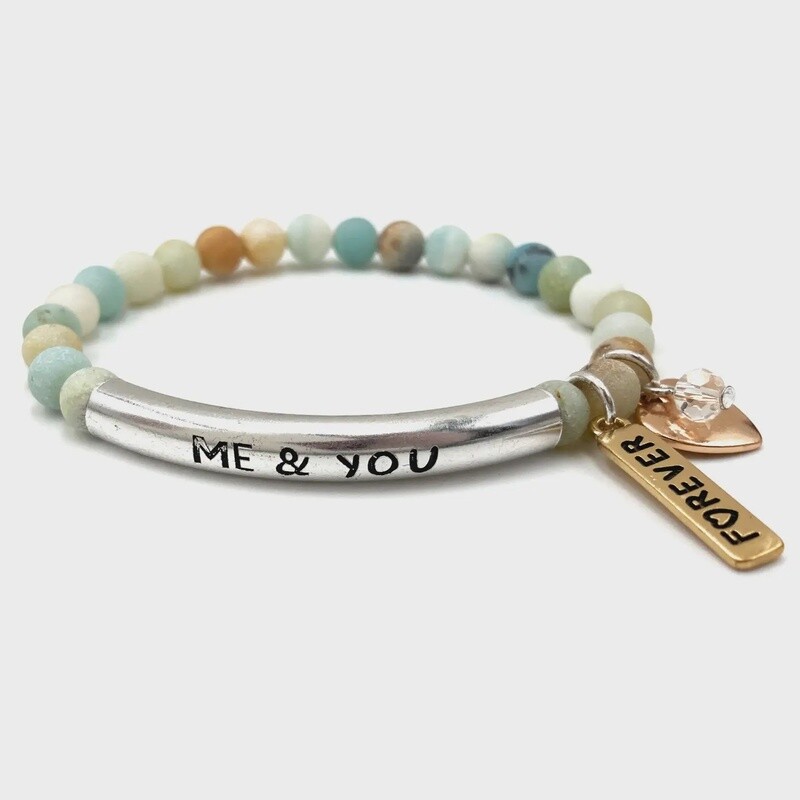 Me &amp; You Heart Forever Semi Precious Stone Pearl Bracelet