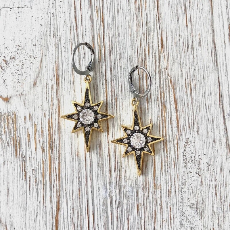 Starburst Earrings Black&amp; Gold