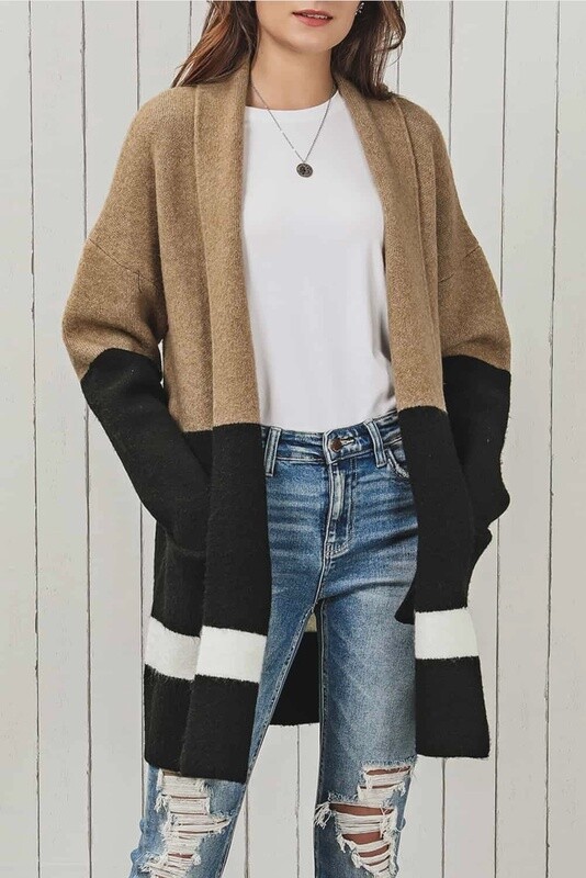 Brown Gingerbread Latte Pocketed Cardigan