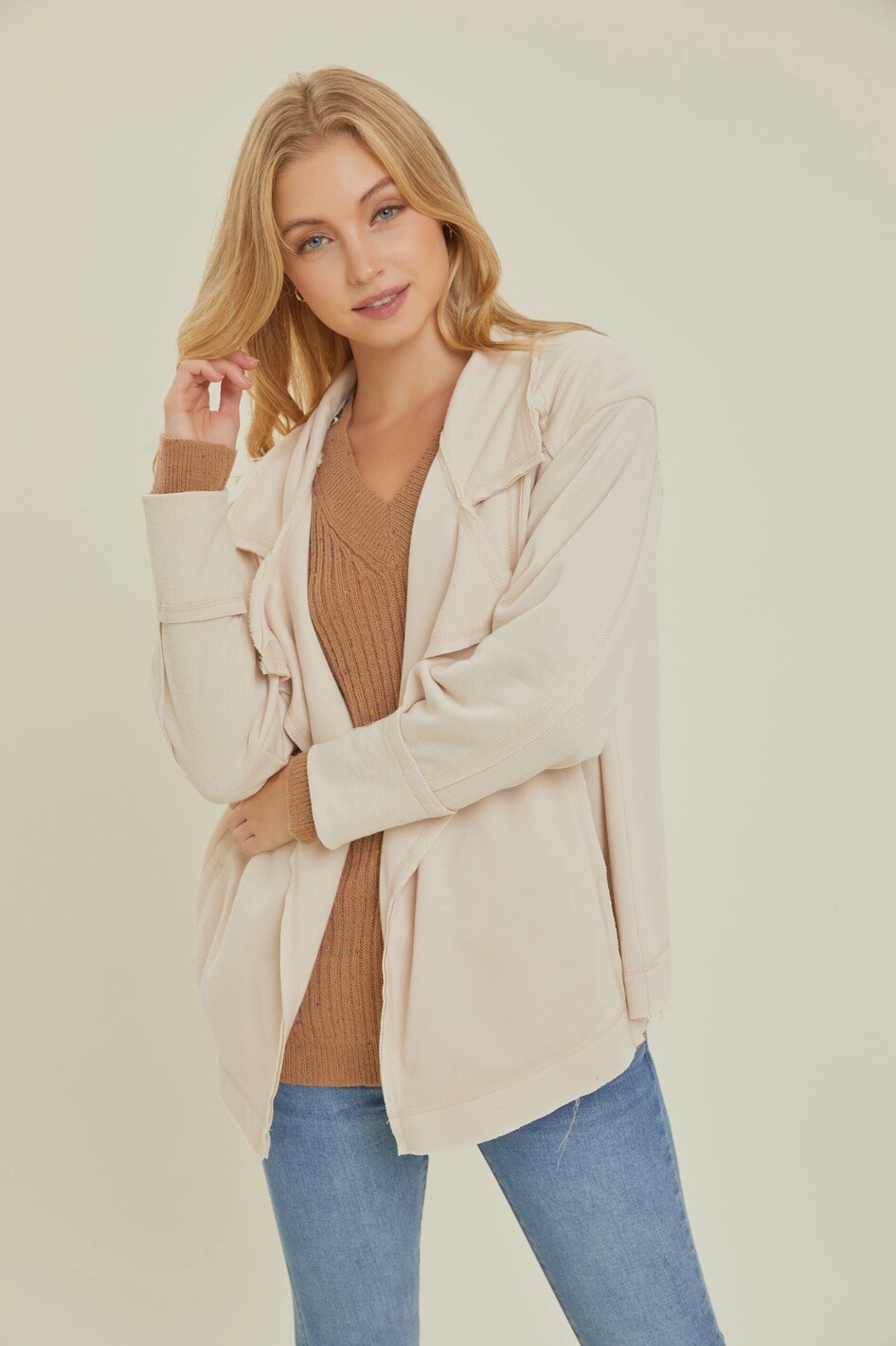 Oversized Terry Cardigan With Raw Stitches