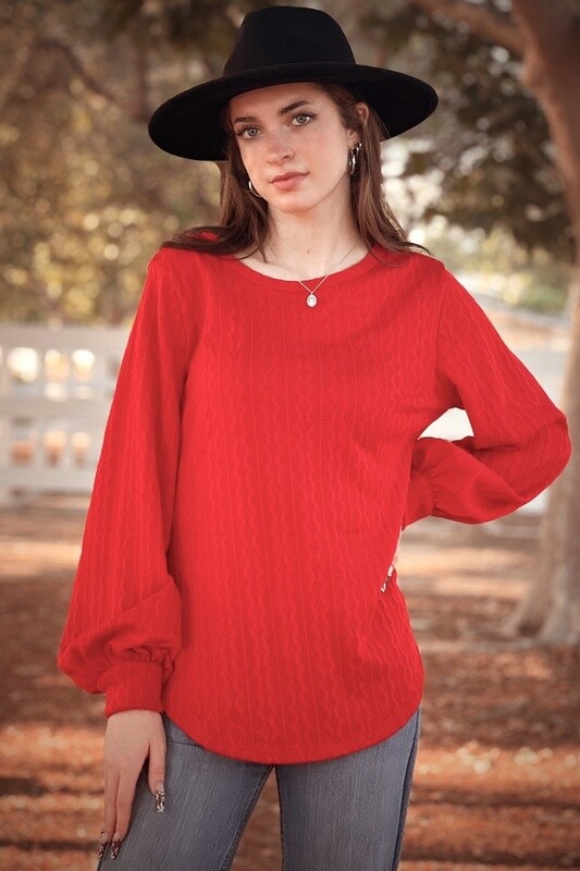 Cable Knit Puff Sleeve Sweater